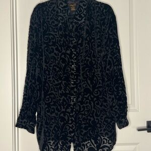 Corey B New York Burnout Velvet Button Down Blouse, Size XL Whimsigoth